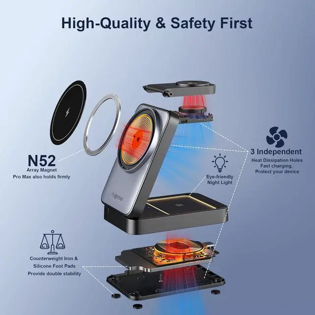 Alt view image 3 of 6 - 3 in 1 Charging Station for Multiple Devices Apple Compatible with Magsafe Charger Stand, 15W Foldable Cube Wireless Charger for 17/16/15/14/13/12 Series, Apple Watch, Airpod