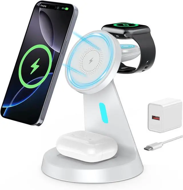 Main image of 3 in 1 Charging Station Compatible with Magsafe Charger Wireless Charging Station for iPhone 17 16 15 14 13 12 Series Wireless Charger Stand for AirPods Wireless Charging Stand for iWatch Series