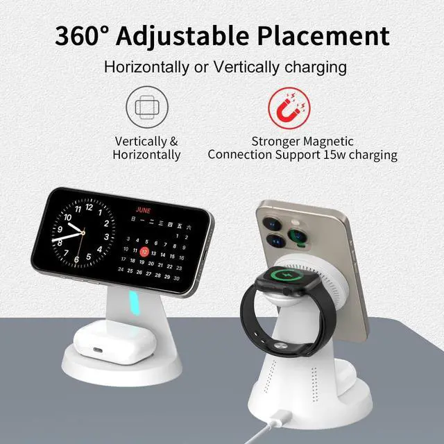 Alt view image 3 of 6 - 3 in 1 Charging Station Compatible with Magsafe Charger Wireless Charging Station for iPhone 17 16 15 14 13 12 Series Wireless Charger Stand for AirPods Wireless Charging Stand for iWatch Series
