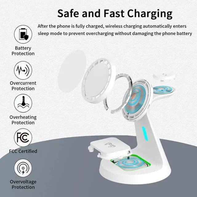 Alt view image 4 of 6 - 3 in 1 Charging Station Compatible with Magsafe Charger Wireless Charging Station for iPhone 17 16 15 14 13 12 Series Wireless Charger Stand for AirPods Wireless Charging Stand for iWatch Series