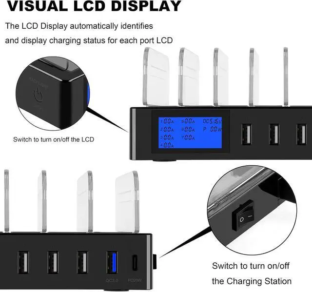 Alt view image 5 of 7 - Charging Station for Multiple Devices for 7 Ports Fast USB Charger with Type C PD20W QC3.0, Fast Desktop Docking Station Compatible with iPhone ipad Samsung Smart Phones