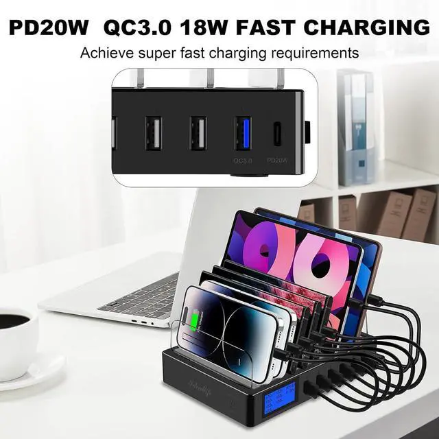 Alt view image 6 of 7 - Charging Station for Multiple Devices for 7 Ports Fast USB Charger with Type C PD20W QC3.0, Fast Desktop Docking Station Compatible with iPhone ipad Samsung Smart Phones