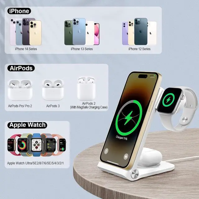 Alt view image 2 of 6 - Nillkin 3 in 1 Charging Station for Apple Devices, Foldable&Portable Wireless Charger Stand for iPhone 15/14/13/12 Pro Max/Pro, Only for Apple Watch Ultra/8/7/SE/6/5/4/3/2, for AirPods