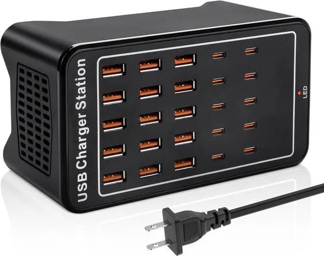 Main image of USB~C Charger Block, 125W(25A) 25 Port (15 USB A & 10 USB~C Port) Home USB Charging Station for Multiple Devices, Portable Desktop USB Wall Charger Suitable for Office School Shop Hotel Travel