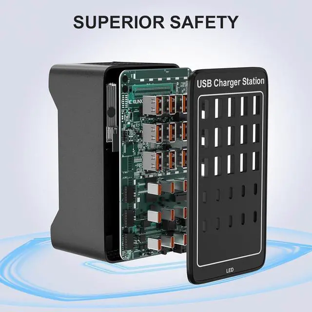 Alt view image 5 of 7 - USB~C Charger Block, 125W(25A) 25 Port (15 USB A & 10 USB~C Port) Home USB Charging Station for Multiple Devices, Portable Desktop USB Wall Charger Suitable for Office School Shop Hotel Travel