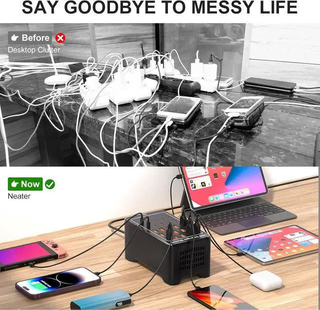 Alt view image 6 of 7 - USB~C Charger Block, 125W(25A) 25 Port (15 USB A & 10 USB~C Port) Home USB Charging Station for Multiple Devices, Portable Desktop USB Wall Charger Suitable for Office School Shop Hotel Travel