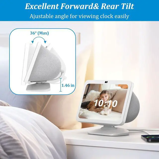 Alt view image 4 of 6 - PlusAcc Stand for Show 8 (3rd Gen) - Adjustable Tilt Table Holder with 2 Charging Ports (USB-C & USB-A), Magnetic Station Accessories for Charge Cellphones and Earbuds, Non-Slip Base (White)