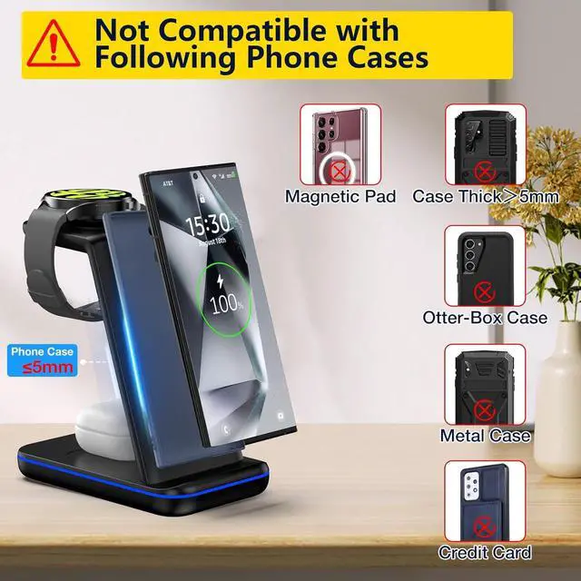 Alt view image 3 of 6 - Wireless Charger 3 in 1, RELAXYO Fast Wireless Charging Station for Samsung, Compatible with Samsung Z Fold 4/Flip/S24/S23 Ultra/S22+/S21/S20/Note 20/10, for Galaxy Watch 6/5Pro/4/3/Airpods 3/Pro/2