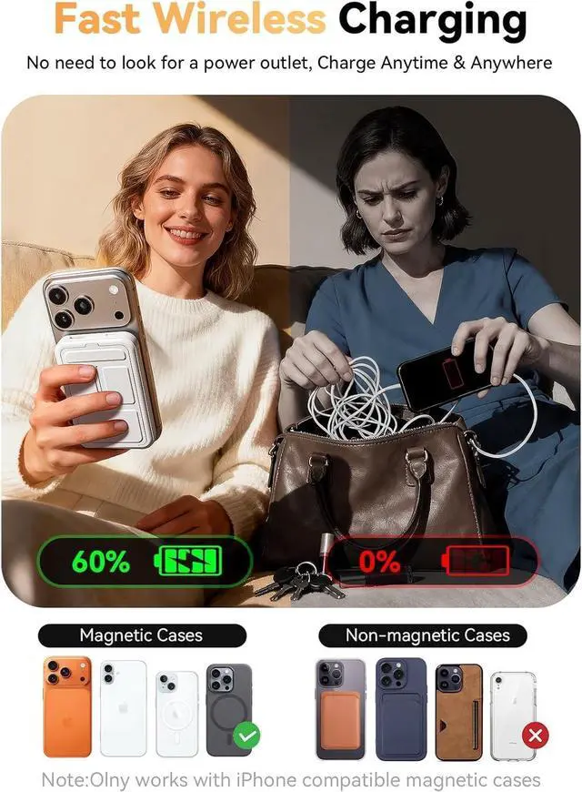 Alt view image 3 of 7 - Magnetic Portable Charger, 10000mAh Power Bank with Leather Foldable Stand - Travel Essentials, USB-C 20W Fast Charging for Magsafe Battery Pack, Compatible with iPhone 17/16/15/14/13 Series