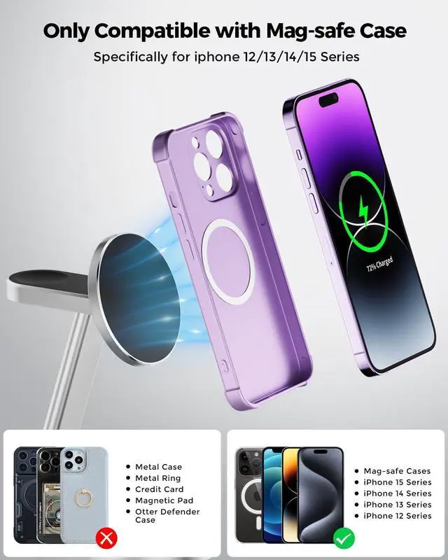 Alt view image 3 of 6 - Magnetic Mag-Safe Wireless Charger for iPhone 15 14 Plus 13 12 Pro Max Mini,Fast 3 in 1 Charging Station with Apple iwatch Ultra 2 9 8 7 6 5 4 3 SE Airpods Pro 2 Multiple Devices Aluminum Alloy Stand
