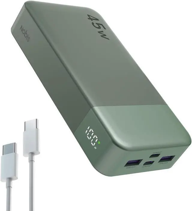 Main image of NOBIS Portable Charger, 20000mAh Power Bank, 45W Power Bank Fast Charging, Battery Pack with C to C Cable, Battery Bank with Digital Display for iPhone Android Laptop etc(Green)