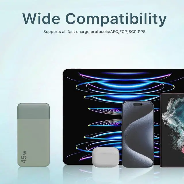 Alt view image 7 of 7 - NOBIS Portable Charger, 20000mAh Power Bank, 45W Power Bank Fast Charging, Battery Pack with C to C Cable, Battery Bank with Digital Display for iPhone Android Laptop etc(Green)