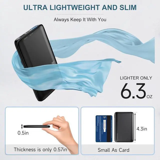 Alt view image 3 of 6 - KOVNLO Battery Pack for Heated Vest, 5V 2A 10000mAh USB Power Bank with USB-C Charging Cable, Ultra Thin Portable Charger for Heated Jacket,iPhone, Android