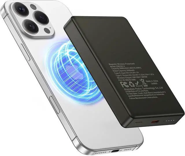 Main image of Wireless Portable Charger, 10000mAh Magnetic Power Bank for Samsung Galaxy S25 Ultra S24 FE S23 S22 S21 S20 A16 A15 A55, iPhone 16 Pro Max 15 14 13 12, 20W Fast Charging Battery Pack with USB-C Cable