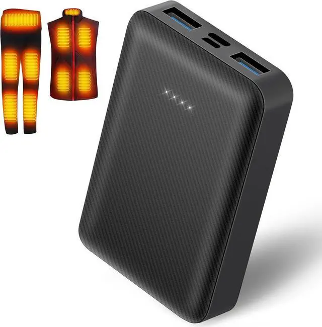 Main image of 10000mAh Battery Pack for Heated Vest Jacket Coat Pants and Heating Underwear, 5V2A Heated Clothing Replacement Battery Pack (Black, 5V2A USB Port 10000mAh)