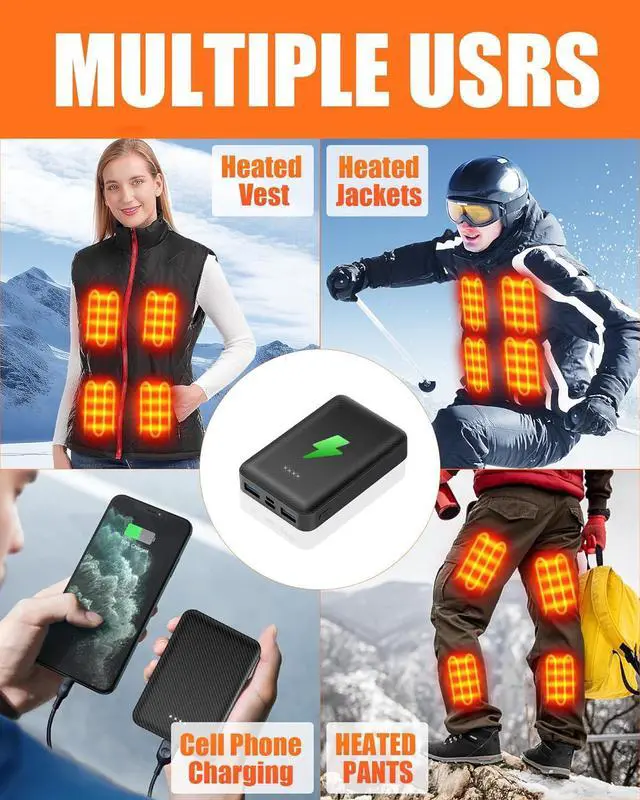 Alt view image 2 of 7 - 10000mAh Battery Pack for Heated Vest Jacket Coat Pants and Heating Underwear, 5V2A Heated Clothing Replacement Battery Pack (Black, 5V2A USB Port 10000mAh)