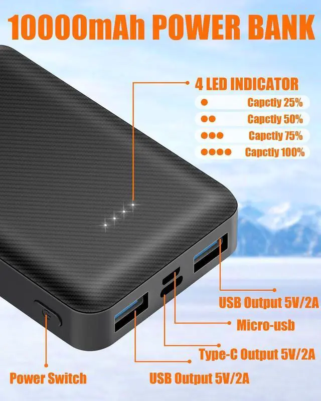 Alt view image 4 of 7 - 10000mAh Battery Pack for Heated Vest Jacket Coat Pants and Heating Underwear, 5V2A Heated Clothing Replacement Battery Pack (Black, 5V2A USB Port 10000mAh)