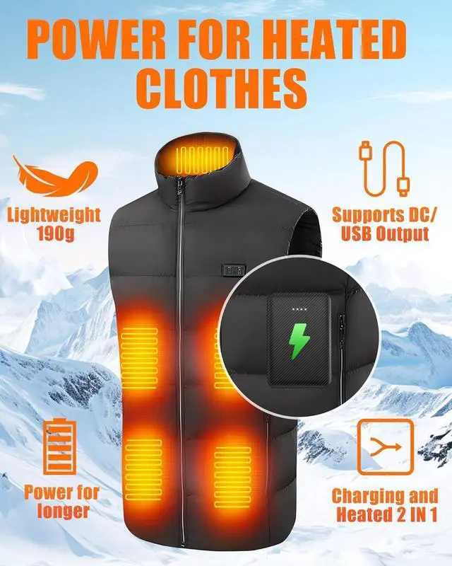 Alt view image 7 of 7 - 10000mAh Battery Pack for Heated Vest Jacket Coat Pants and Heating Underwear, 5V2A Heated Clothing Replacement Battery Pack (Black, 5V2A USB Port 10000mAh)