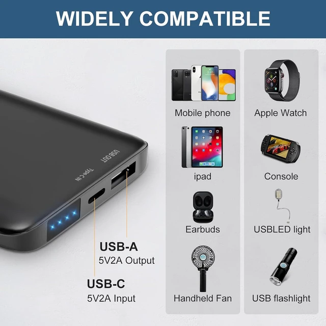 Alt view image 6 of 6 - KOVNLO Battery Pack for Heated Vest, Ultra Thin Portable 5V 2A 10000mAh USB Power Bank, Charger for Heated Jacket,iPhone, Android