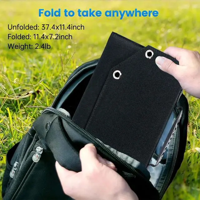 Alt view image 3 of 7 - 35W Portable Solar Charging Panel with USB-A/Type-C/DC Ports for Mobile Phones, Waterproof Smartphone Battery Charger, Foldable Solar Panel for Emergency Camping, Outdoor and Travel (Black)