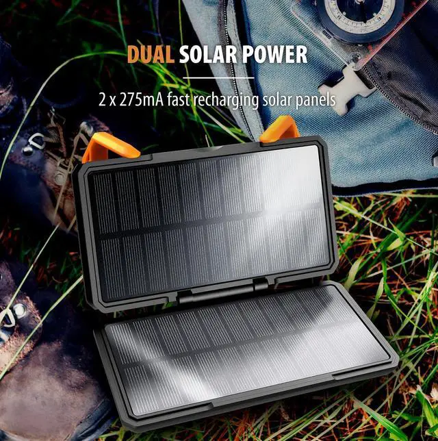 Alt view image 3 of 7 - ToughTested Dual 10,000 mAh Solar Power Portable Charger Battery Pack Power Bank IP65 Waterproof and 18 LED Flashlight