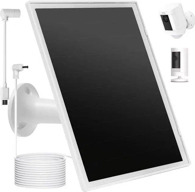 Main image of Solar Panel Charger for Ring Camera, Compatible with Ri ng Stick Up Cam, Stick Up Cam Pro, Ring Spotlight Cam Plus/Pro, 6W5V 13ft Charging Cable (White-1Pack)