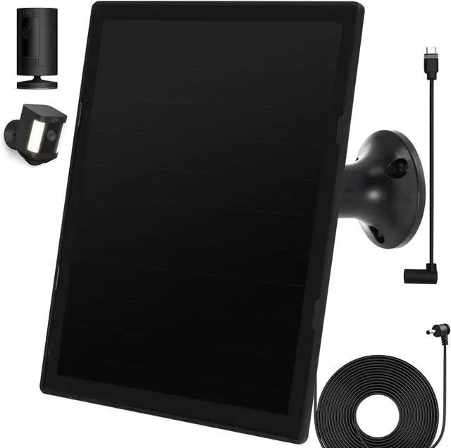 Main image of Solar Panel Charger for Ring Camera, Compatible with Ri ng Stick Up Cam, Stick Up Cam Pro, Ring Spotlight Cam Plus/Pro, 6W5V 13ft Charging Cable (Black-1Pack)