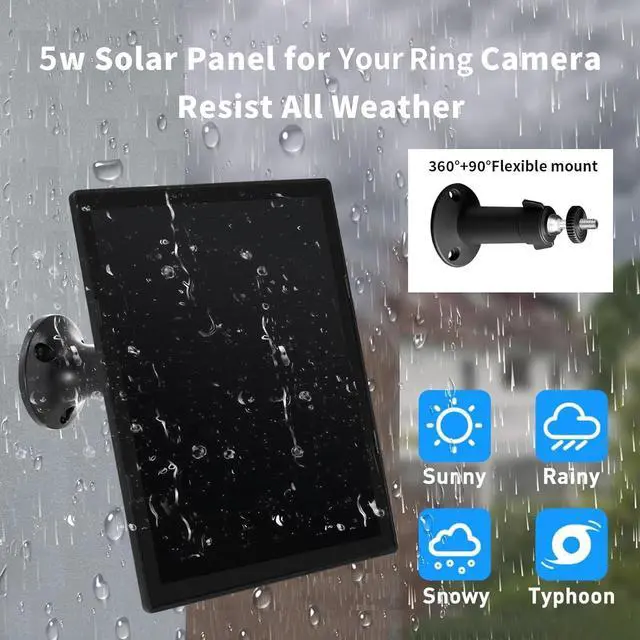 Alt view image 4 of 6 - Solar Panel Charger for Ring Camera, Compatible with Ri ng Stick Up Cam, Stick Up Cam Pro, Ring Spotlight Cam Plus/Pro, 6W5V 13ft Charging Cable (Black-1Pack)