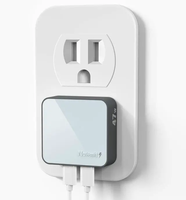 Main image of Nekmit Flat USB C Wall Charger, 47W Dual Ports USB C Charger Block, PPS Fast Charging Wall Plug for iPhone 15/15 Pro/15 Pro Max, Galaxy, MacBook Air, iPad, AirPods and More (Blue)