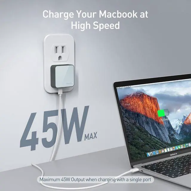 Alt view image 2 of 7 - Nekmit Flat USB C Wall Charger, 47W Dual Ports USB C Charger Block, PPS Fast Charging Wall Plug for iPhone 15/15 Pro/15 Pro Max, Galaxy, MacBook Air, iPad, AirPods and More (Blue)
