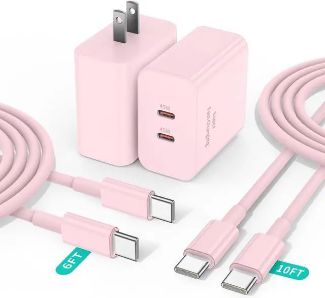 Main image of 2 Pack 45W Super Fast Charger Type C for Samsung, USB C Android Phone Charger Fast Charging Block with 6FT/10FT Type C Charger Cord for Samsung Galaxy S25/S24/S23/S22+ Ultra/iPhone 17/16/15-Pink