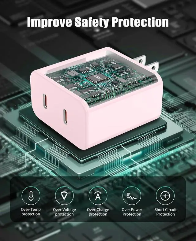 Alt view image 5 of 7 - 2 Pack 45W Super Fast Charger Type C for Samsung, USB C Android Phone Charger Fast Charging Block with 6FT/10FT Type C Charger Cord for Samsung Galaxy S25/S24/S23/S22+ Ultra/iPhone 17/16/15-Pink