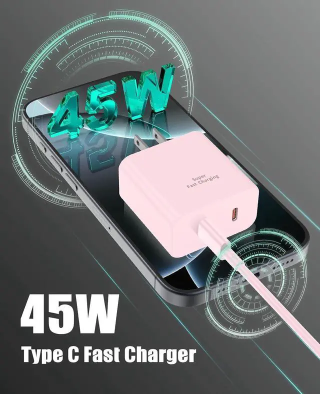 Alt view image 6 of 7 - 2 Pack 45W Super Fast Charger Type C for Samsung, USB C Android Phone Charger Fast Charging Block with 6FT/10FT Type C Charger Cord for Samsung Galaxy S25/S24/S23/S22+ Ultra/iPhone 17/16/15-Pink
