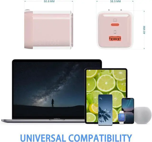 Alt view image 3 of 7 - USB C Charger 70W, GaN 2 Port Compact Fast Wall Charger for MacBook Pro/Air, iPad Pro, Galaxy S23, Dell XPS 13, Note 20/10+, iPhone 17 16 15/Pro, Steam Deck, and More (Pink)