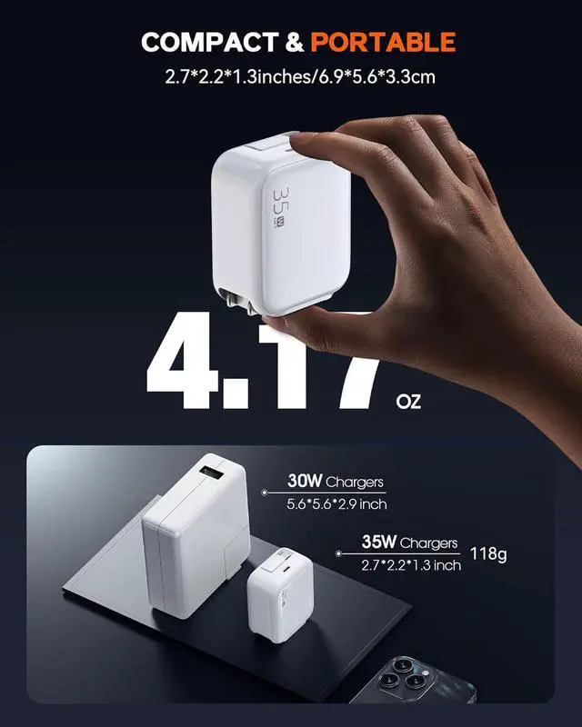 Alt view image 5 of 7 - 35W Retractable USB-C Wall Charger, Fast Charging Block with Foldable Plug and Retractable Type-C Cable, Dual Port PD Charger for iPhone 16/15, Galaxy S23/S22, LG, Compact for Travel & Home