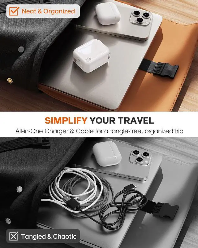 Alt view image 6 of 7 - 35W Retractable USB-C Wall Charger, Fast Charging Block with Foldable Plug and Retractable Type-C Cable, Dual Port PD Charger for iPhone 16/15, Galaxy S23/S22, LG, Compact for Travel & Home
