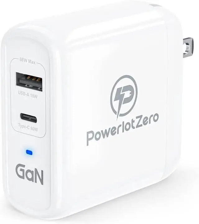 Main image of USB C Wall Charger Fast Charging - PowerlotZero 68W 2-Port GaN Type C Charger Block PD 60W & QC 18W Power Adapter with Foldable Plug for MacBook Pro Air Laptop iPad iPhone 14 13 Pro Max Plus Pixel