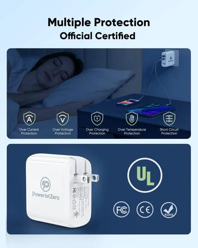 Alt view image 5 of 6 - USB C Wall Charger Fast Charging - PowerlotZero 68W 2-Port GaN Type C Charger Block PD 60W & QC 18W Power Adapter with Foldable Plug for MacBook Pro Air Laptop iPad iPhone 14 13 Pro Max Plus Pixel