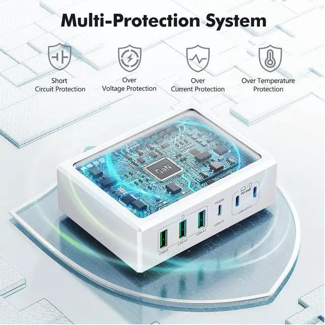 Alt view image 7 of 7 - 165W USB C Charging Station Hub, 6 Port PD GaN Fast Wall Charger Block Type C Laptop Power Adapter Charger Cube Brick for MacBook Pro/Air,iPad Pro,iPhone 13 14 15 16 17, AirPods4watch10 ultra2