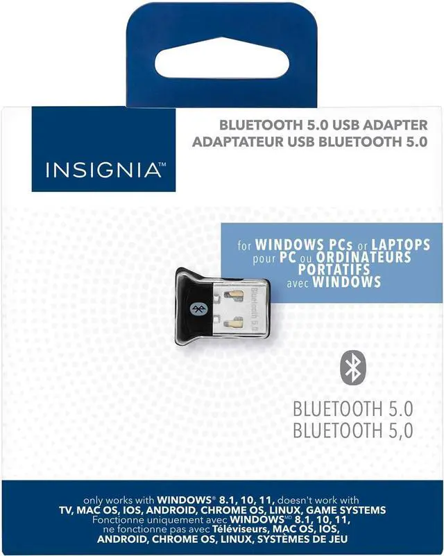 Alt view image 3 of 4 - Insignia USB Bluetooth 5.0 Adapter for PC, Dongle Receiver, Plug and Play, Nano Compact Design, EDR & BLE, Supports Windows 11/10/8.1/7 for Desktop, Laptop, PS5/PS4/Xbox Controller