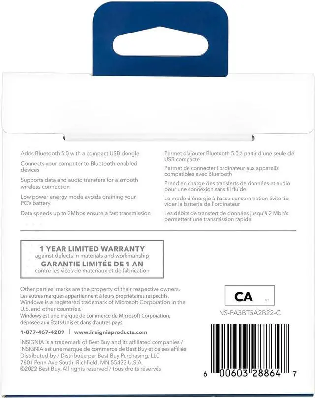 Alt view image 4 of 4 - Insignia USB Bluetooth 5.0 Adapter for PC, Dongle Receiver, Plug and Play, Nano Compact Design, EDR & BLE, Supports Windows 11/10/8.1/7 for Desktop, Laptop, PS5/PS4/Xbox Controller