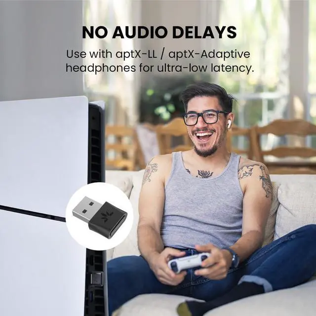 Alt view image 2 of 7 - Avantree DG80-Gaming - USB Bluetooth 5.3 Adapter Dongle for PS5 & Gaming Consoles, with aptX-Adaptive & Low Latency, Wireless Audio Transmitter to Bluetooth Headphones & Earbuds