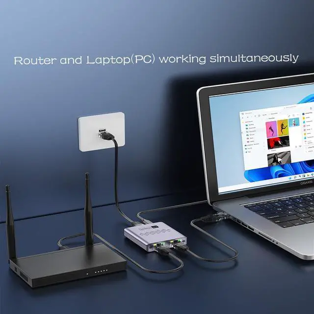 Alt view image 7 of 7 - Gigabit Ethernet Splitter 1 to 2 High Speed, 1000Mbps Internet Splitter 1 in 2 Out, LAN Splitter with USB Power Cable, RJ45 Splitter for Cat5/5e/6/7/8 Cable(2 Devices Simultaneously Networking)