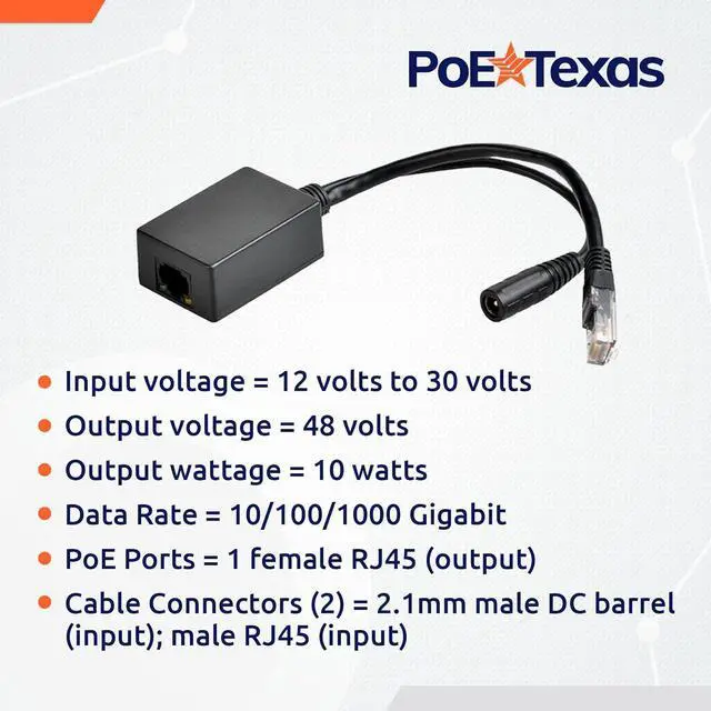 Alt view image 3 of 6 - PoE Texas Power Over Ethernet Inline Converter Injector for 12 Volt and Solar to POE Conversions - Convert 12-30v to PoE with Gigabit Data - Instantly Step Up Voltage to IEEE 802.3af Compatible PoE