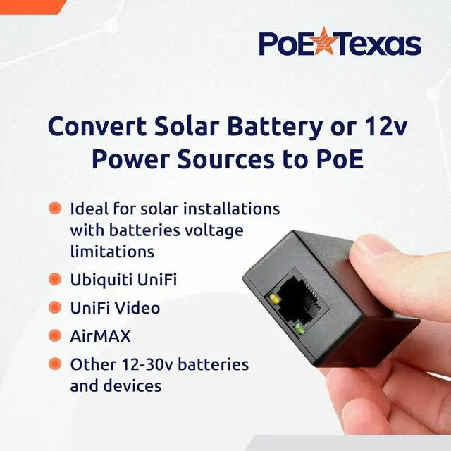 Alt view image 5 of 6 - PoE Texas Power Over Ethernet Inline Converter Injector for 12 Volt and Solar to POE Conversions - Convert 12-30v to PoE with Gigabit Data - Instantly Step Up Voltage to IEEE 802.3af Compatible PoE