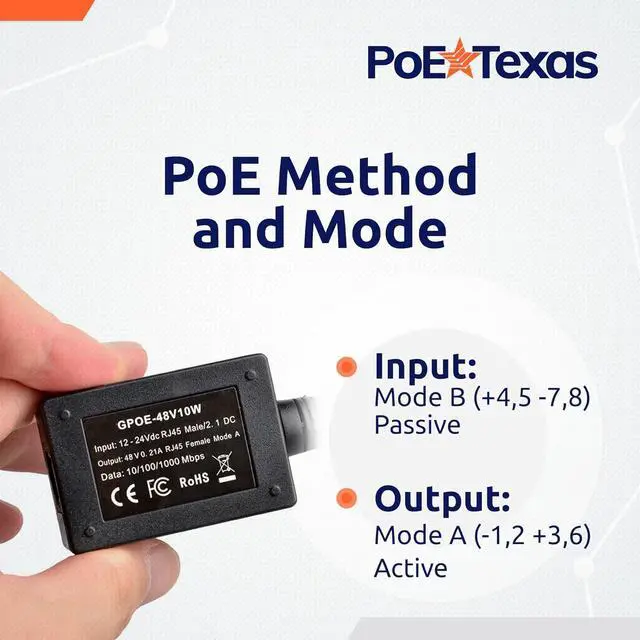 Alt view image 6 of 6 - PoE Texas Power Over Ethernet Inline Converter Injector for 12 Volt and Solar to POE Conversions - Convert 12-30v to PoE with Gigabit Data - Instantly Step Up Voltage to IEEE 802.3af Compatible PoE
