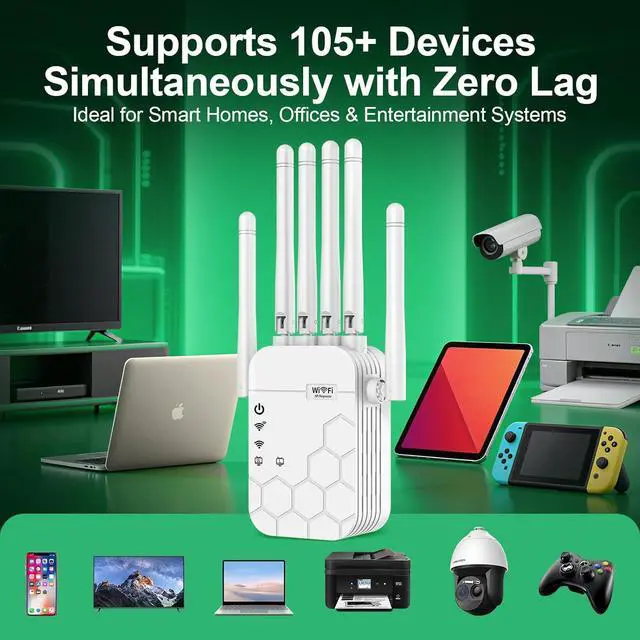 Alt view image 6 of 7 - WiFi Extender Signal Booster for Home, AC1900Mbps Dual Band, Covers up to 12880 sq.ft & 105 Devices, New 6X Faster Wireless WiFi Extender with Ethernet Port, WiFi Booster Compatible with All Routers