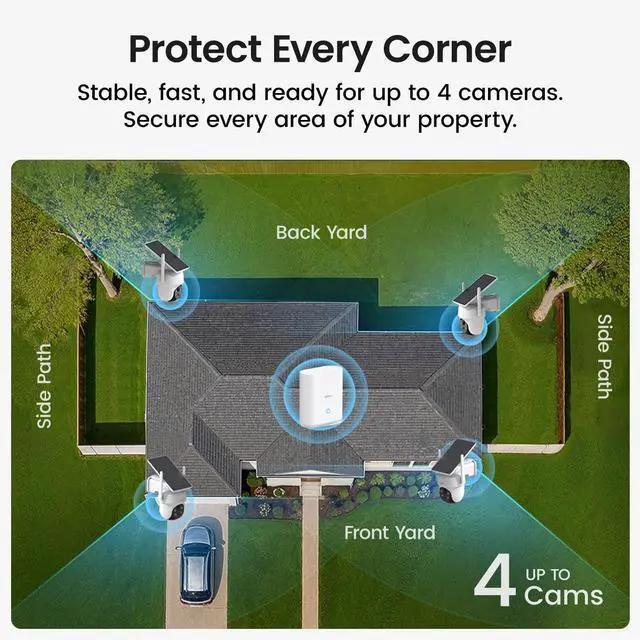Alt view image 2 of 7 - aosu Security Cameras Outdoor Wireless, 4 Cam-Kit, No Subscription, Solar-Powered, Home Security Cameras System with 360° Pan & Tilt, Auto Tracking, 2K Color Night Vision, Easy Setup, 2.4 & 5GHz WiFi