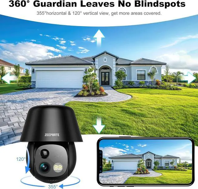 Alt view image 3 of 7 - Solar Security Cameras Wireless Outdoor, 2K Pan/Tilt 360° View Solar/Battery Powered WiFi Cameras for Home Security with AI Motion Detection, Spotlight, 2-Way Audio, Siren, IP65, SD/Cloud Storage