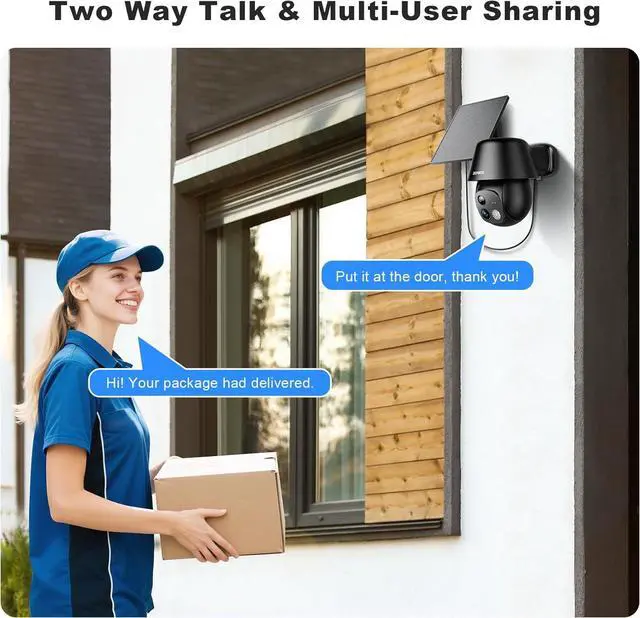 Alt view image 7 of 7 - Solar Security Cameras Wireless Outdoor, 2K Pan/Tilt 360° View Solar/Battery Powered WiFi Cameras for Home Security with AI Motion Detection, Spotlight, 2-Way Audio, Siren, IP65, SD/Cloud Storage